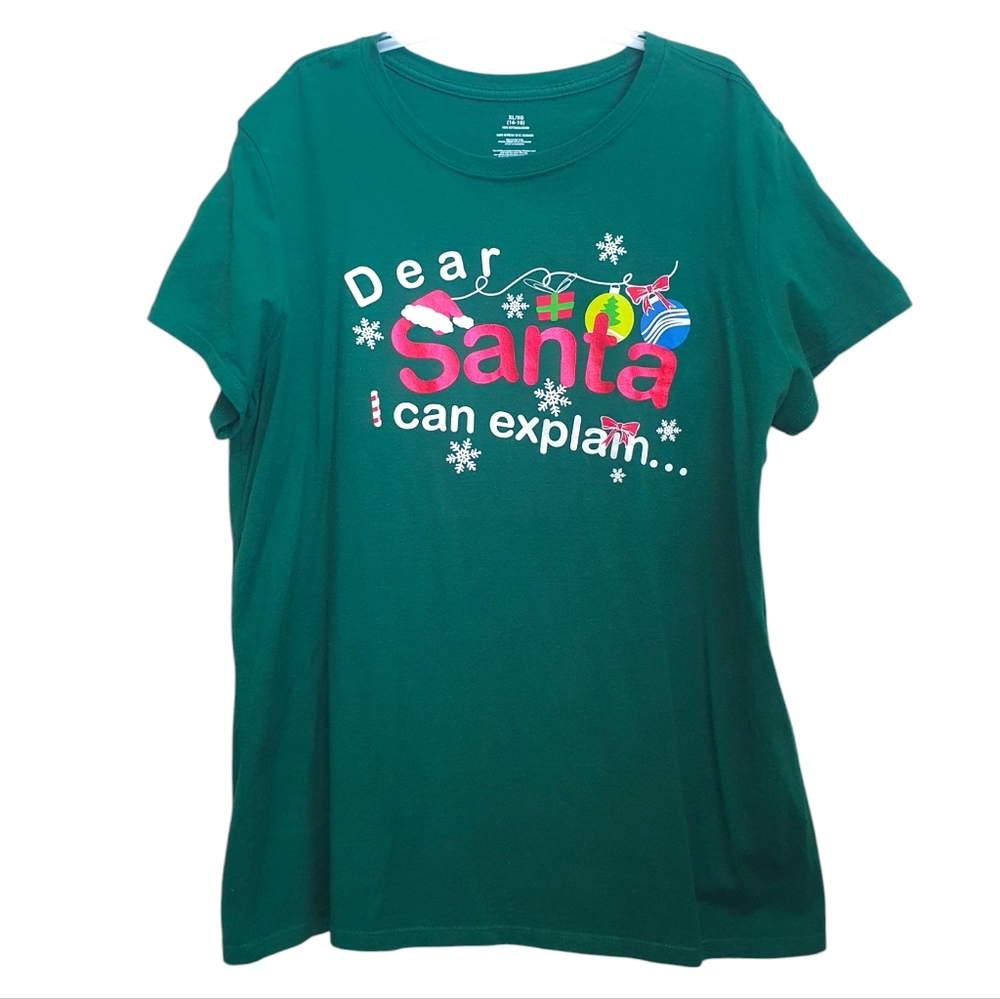 Girls Christmas Tee Size XL 16-18 Green “Dear Santa I Can Explain" T-Shirt